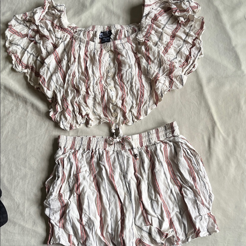 Angie White and Red Striped Women Shorts Set